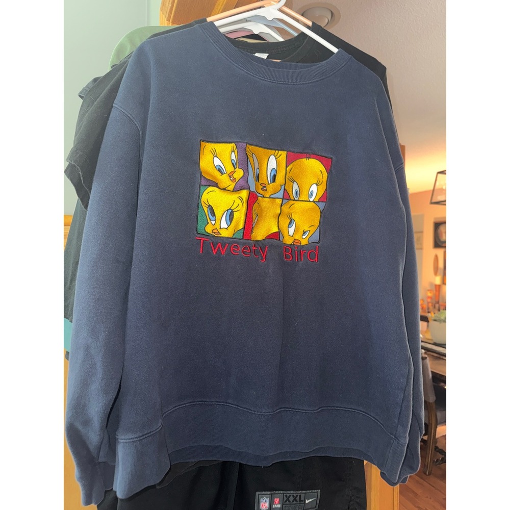 Vintage Warner Bros Studio Store Tweety Bird Navy Sweatshirt Looney Tunes XL